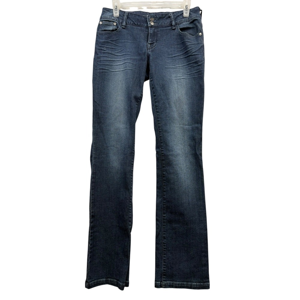 dELiA*s Reese Low Rise Bootcut Jeans Dark Wash Y2K Stretch Distressed 7/8L